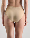 Model wears Body Cotton High Cut Brief in NATURAL. On body back view