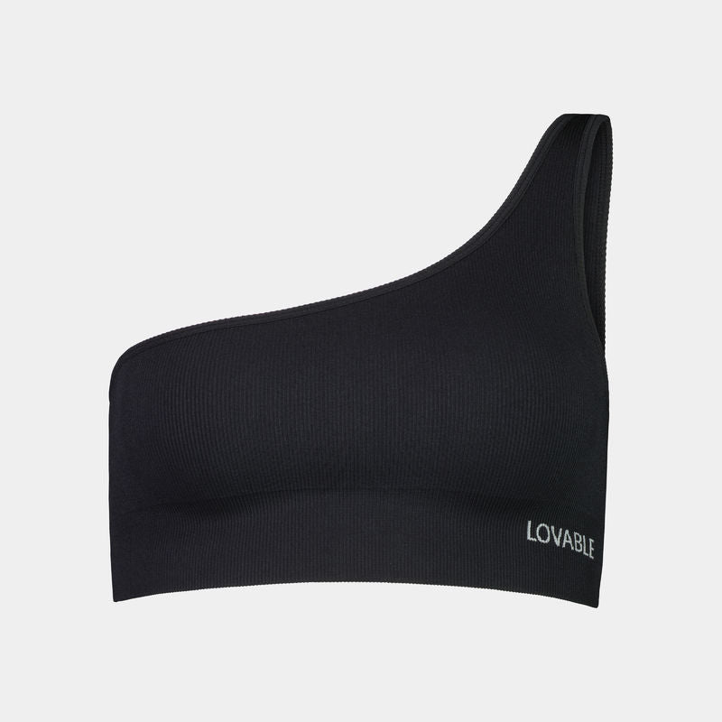 Lola Rib Crop Top in BLACK. Flat lay front view