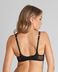 Model wears Kika Bohemia Underwire Bra in BLACK. On body back view