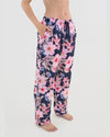 Model wears Mihika Sleeping Long PJ Pant in HONOLULU HAZE PRINT. On body side view