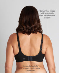 Power Underwire Bra in BLACK. Flat lay back view