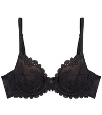 Yvette Lace Underwire Bra in BLACK. Flat lay front view
