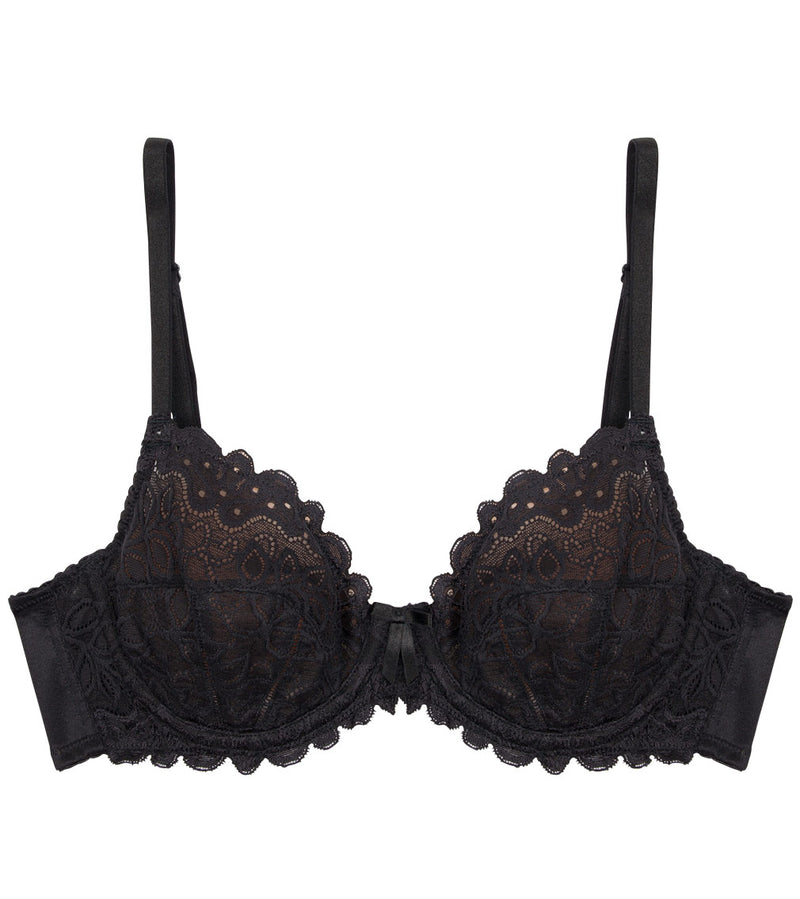 Yvette Lace Underwire Bra in BLACK. Flat lay front view