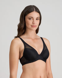 Model wears Bendon Whisper Contour Bra in BLACK. On body side view