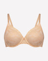 Lace Sculpt Underwire Bra in LATTE. Flat lay front view