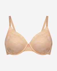 Lace Sculpt Underwire Bra in LATTE. Flat lay front view