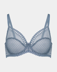 Infinite Underwire Bra in FADED DENIM. Flat lay front view