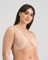 Model wears Profile Perfect Contour Bra in LATTE. On body side view