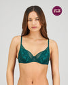 Model wears Lucille Underwire Bra in RAIN FOREST. On body front view
