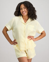 Bonbon Short Pj Set in TRANSPARENT YELLOW. Flat lay back view
