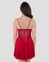 Model wears Siesta Chemise in JESTER RED. On body back view