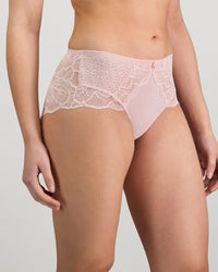 Model wears Midnight Express Full Brief in PALE LILAC. On body side view