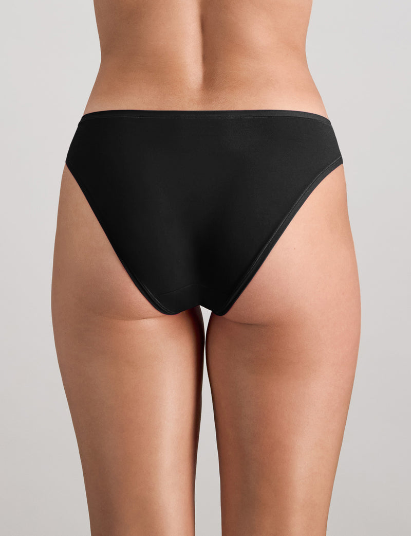 Model wears Extra-Ordinary Bikini in BLACK. On body back view