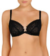 Model wears Ece Queen Underwire Bra in BLACK/SOFT PINK. On body front view
