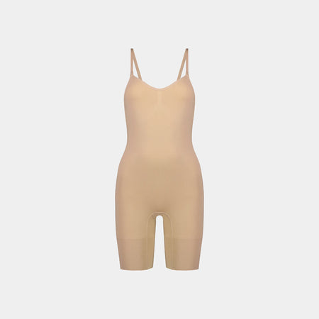 Medium Control Jumpsuit in CARAMEL. Flat lay front view
