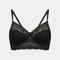 Night Sky Contour Long Line Bra in BLACK. Flat lay front view
