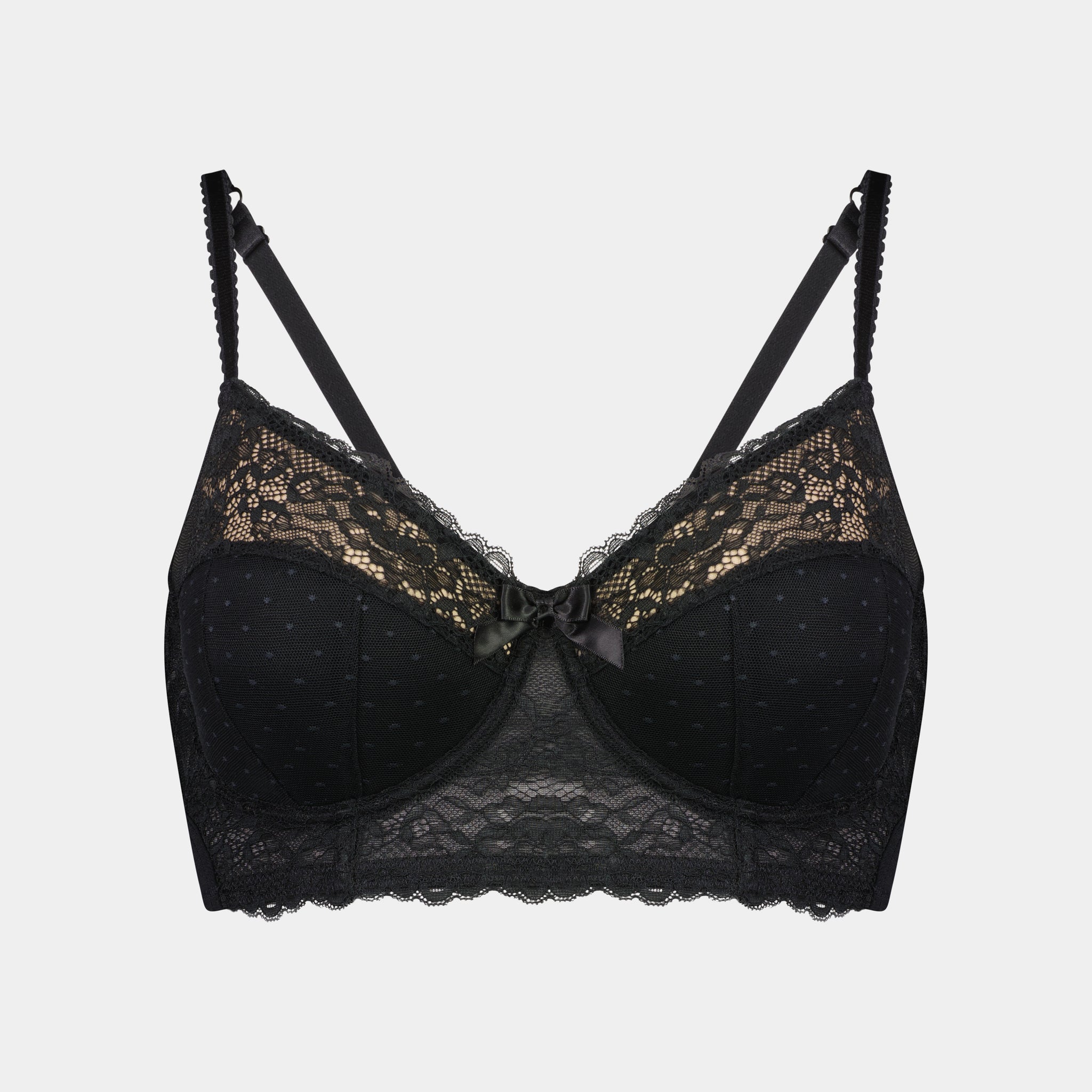 Night Sky Contour Long Line Bra in BLACK. Flat lay front view