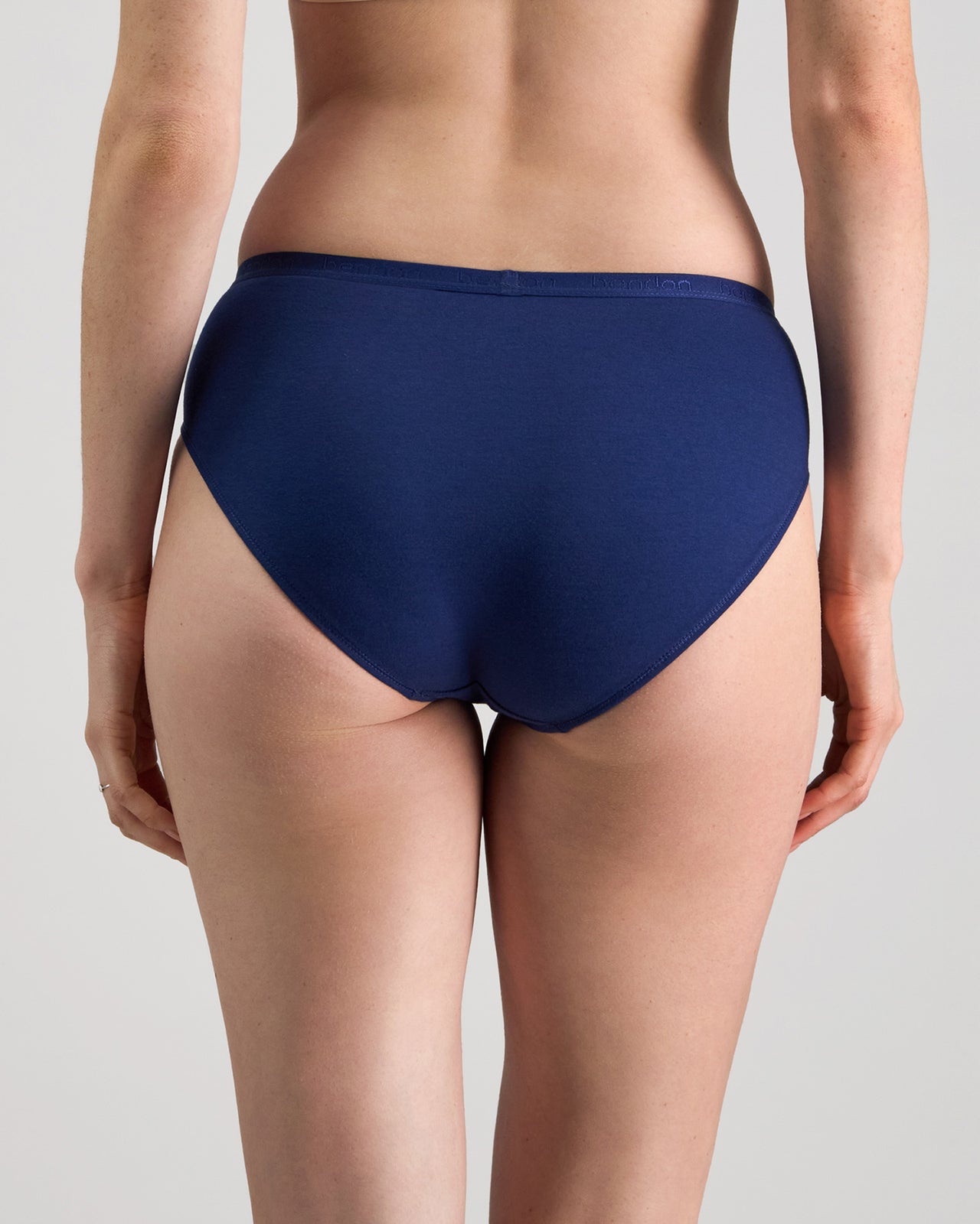 Body Cotton Bikini in Medieval Blue. Flat lay back view