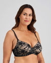 Model wears Lace Sculpt Contour Bra in BLACK. On body side view