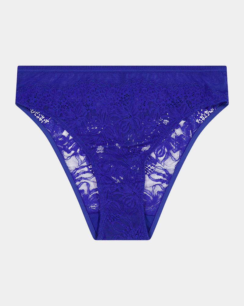 Enchantment High Cut Brief in DAZZLING BLUE. Flat lay front view