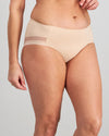 Model wears Comfit Collection Midi in LATTE. On body side view