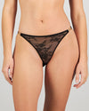 Model wears Scarlet Lover Tanga in BLACK. On body front view
