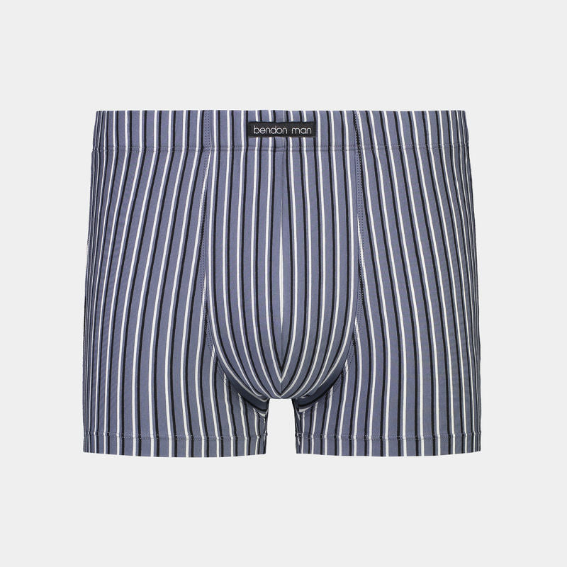 Cotton Stretch Mens Trunk in CHINA BLUE BLACK AND WHITE STR. Flat lay front view