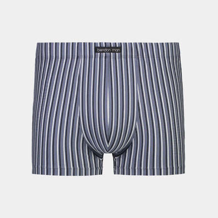 Cotton Stretch Mens Trunk in CHINA BLUE BLACK AND WHITE STR. Flat lay front view