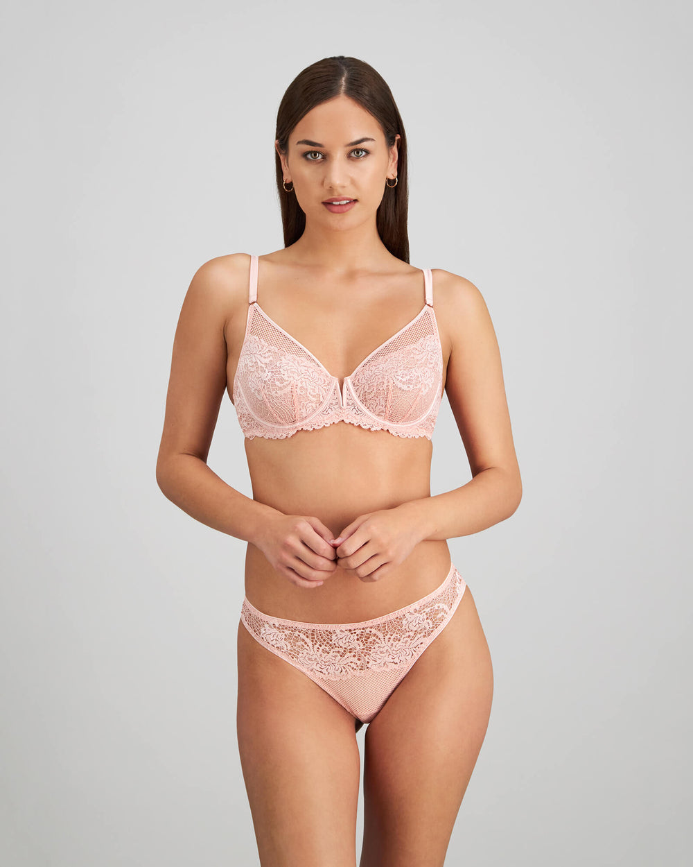 Adoration Underwire Bra in SILVER PINK. Feature shot