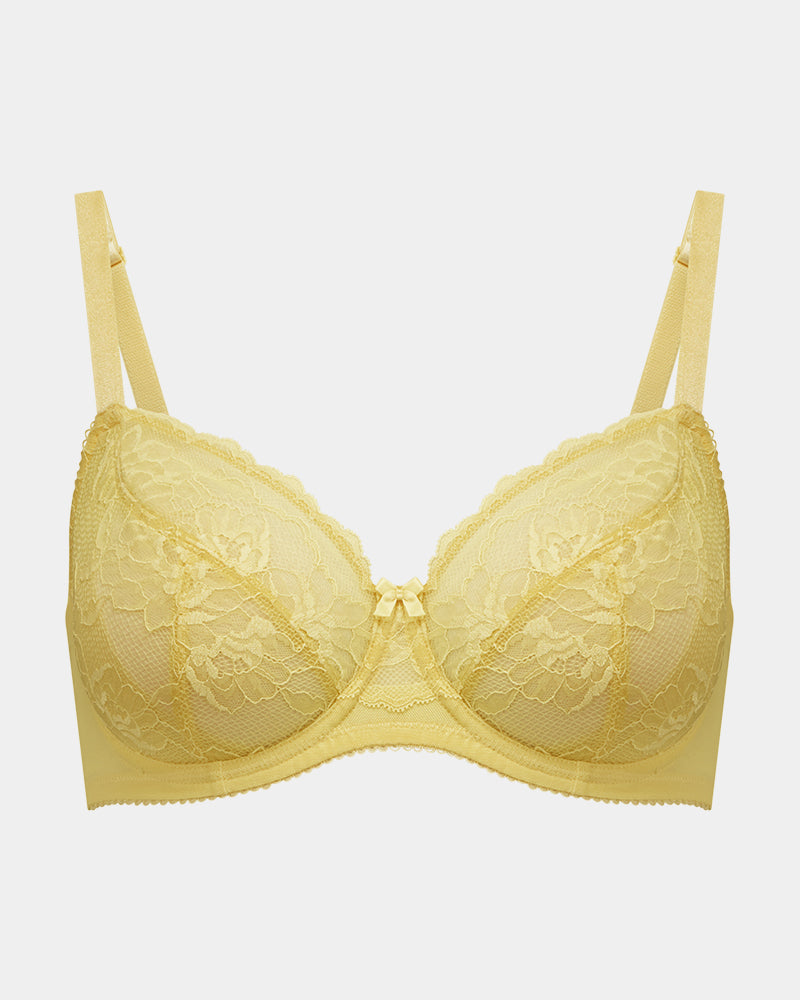Kaia Underwire Bra in LEMON MERINGUE. Flat lay front view