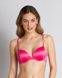 Model wears Beautiful Reasons Push Up Bra in CABARET. On body front view