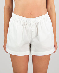 Model wears Boyfriend Boxer in WHITE. On body front view