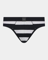 Rugby Stripe Mens Brief in BLACK RUGBY STRIPE. Flat lay front view