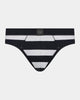 Rugby Stripe Mens Brief in BLACK RUGBY STRIPE. Flat lay front view