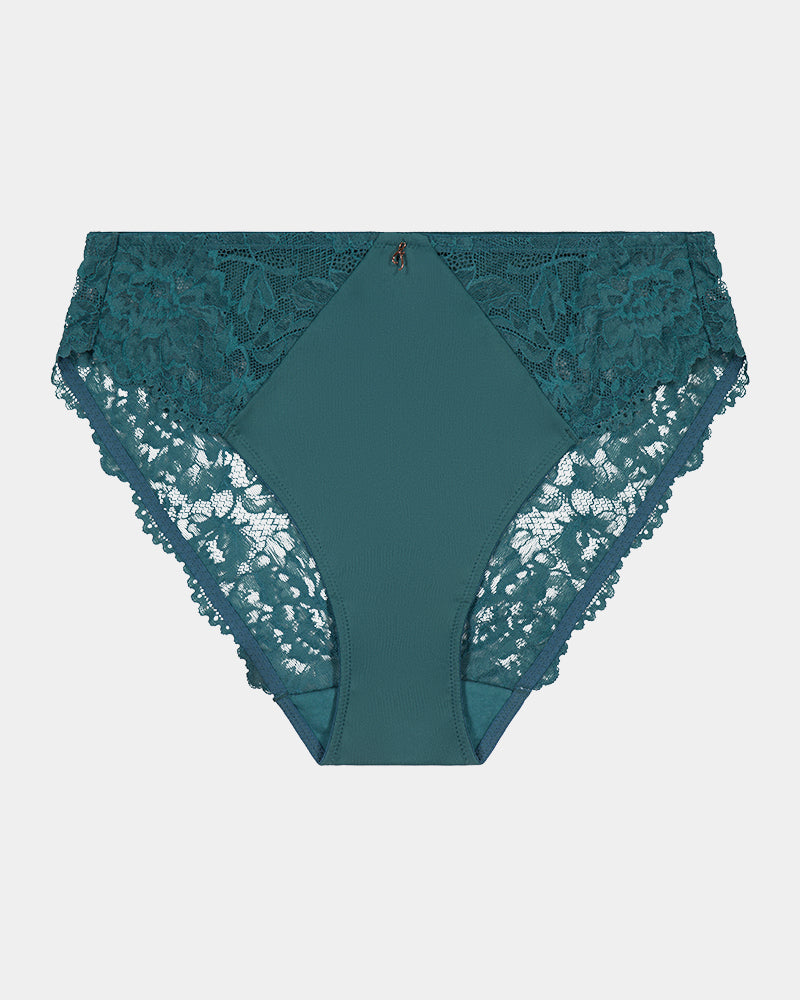 Laurel High Cut Brief in MEDITERRANEA. Flat lay front view