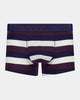 Rugby Stripe Mens Trunk in PEACOAT/PLUM/WHITE. Flat lay front view