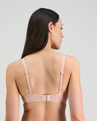 Model wears Aziza Contour Bra in SILVER PINK/BLACK. On body back view