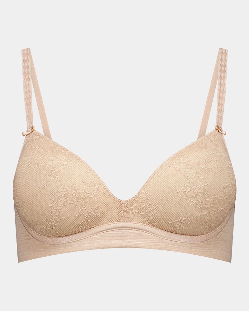 Bendon Body Lace Wire Free Bra in LATTE. Flat lay front view