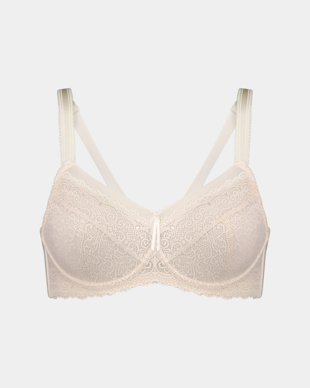 Delicate Lace Underwire Bra in IVORY/CREAM TAN. Flat lay front view