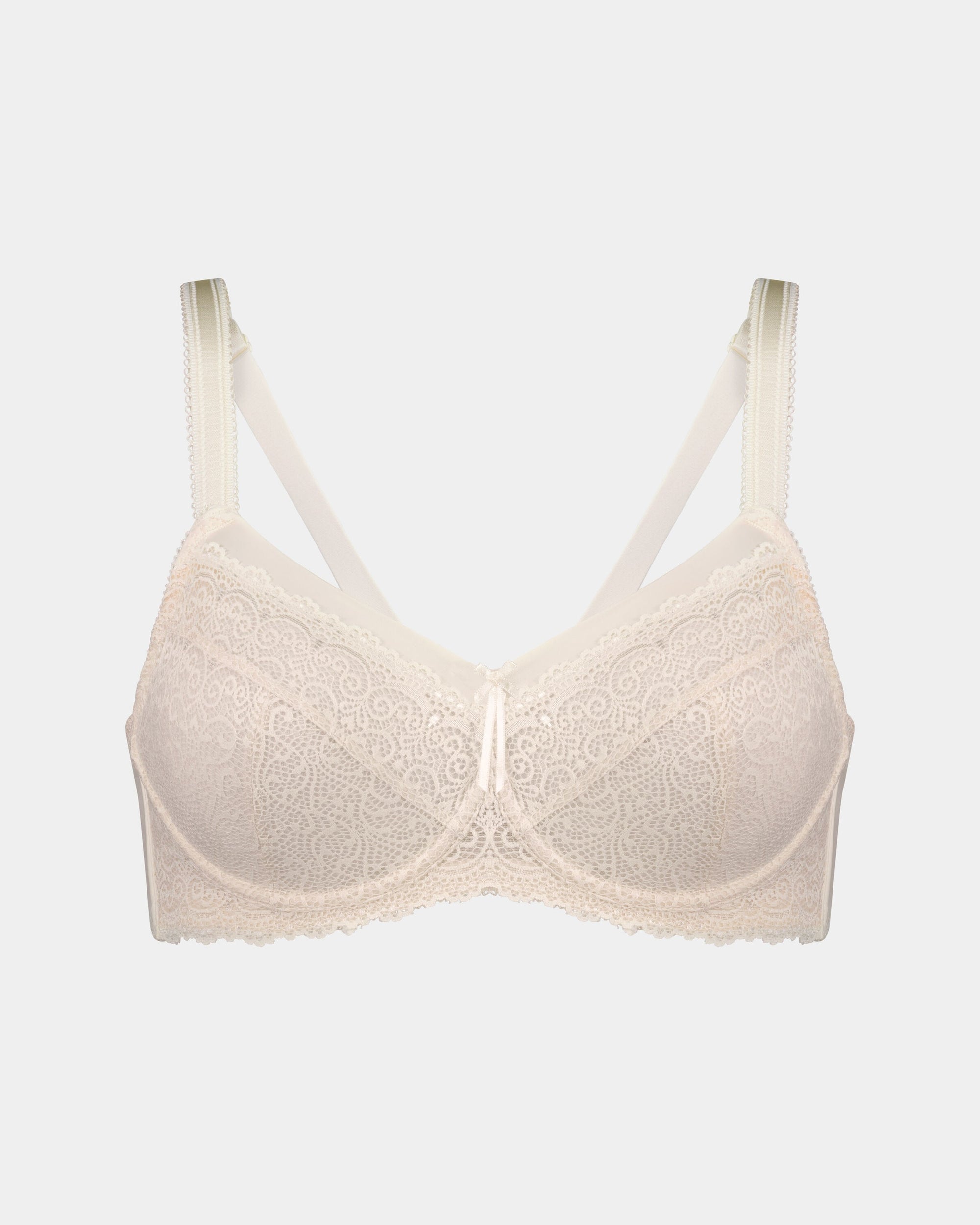 Delicate Lace Underwire Bra in IVORY/CREAM TAN. Flat lay front view