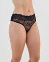 Model wears Lacey Brazilian in BLACK. On body side view