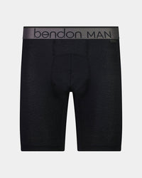 Everyday Active Mens Long Trunk in BLACK. Flat lay front view
