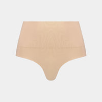 Medium Control Thong in CARAMEL. Flat lay front view