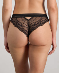 Model wears Ava Rose Brazilian in BLACK. On body back view