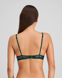 Model wears Delightfully So Underwire Bra in RAIN FOREST. On body back view