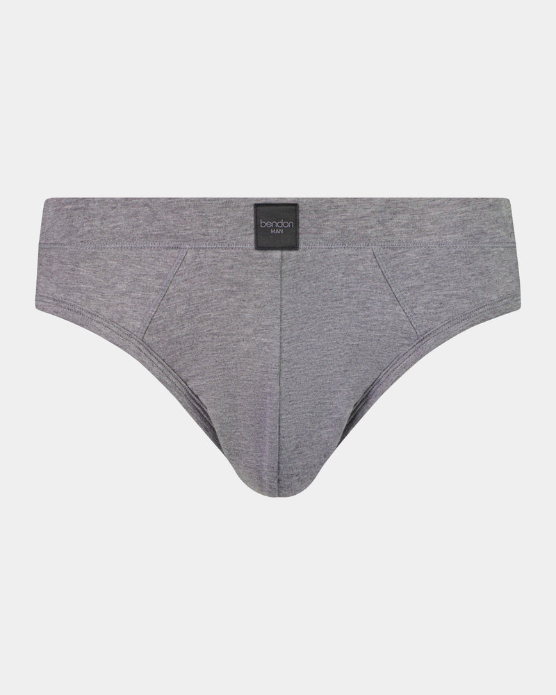 High Tech Cotton Mens Brief in GREY MARL. Flat lay front view