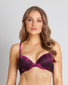Model wears Sensuale Push Up Bra in RASPBERRY RADIANCE/BLACK. On body front view