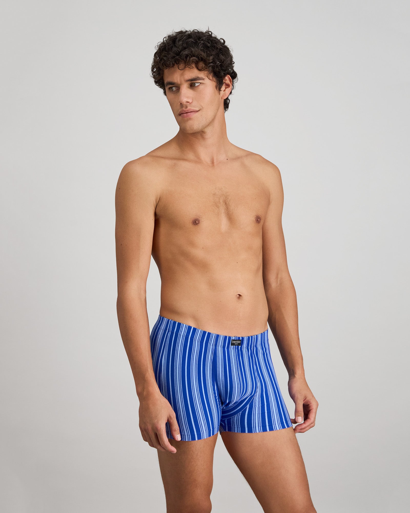 Cotton Stretch Mens Trunk in SURF THE WEB STRIPE. Flat lay back view