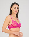 Model wears My Fit Lace Push Up Bra in FANTASY FUCHSIA. On body side view