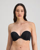 Model wears My Fit Smooth Strapless Bra in BLACK. On body front view